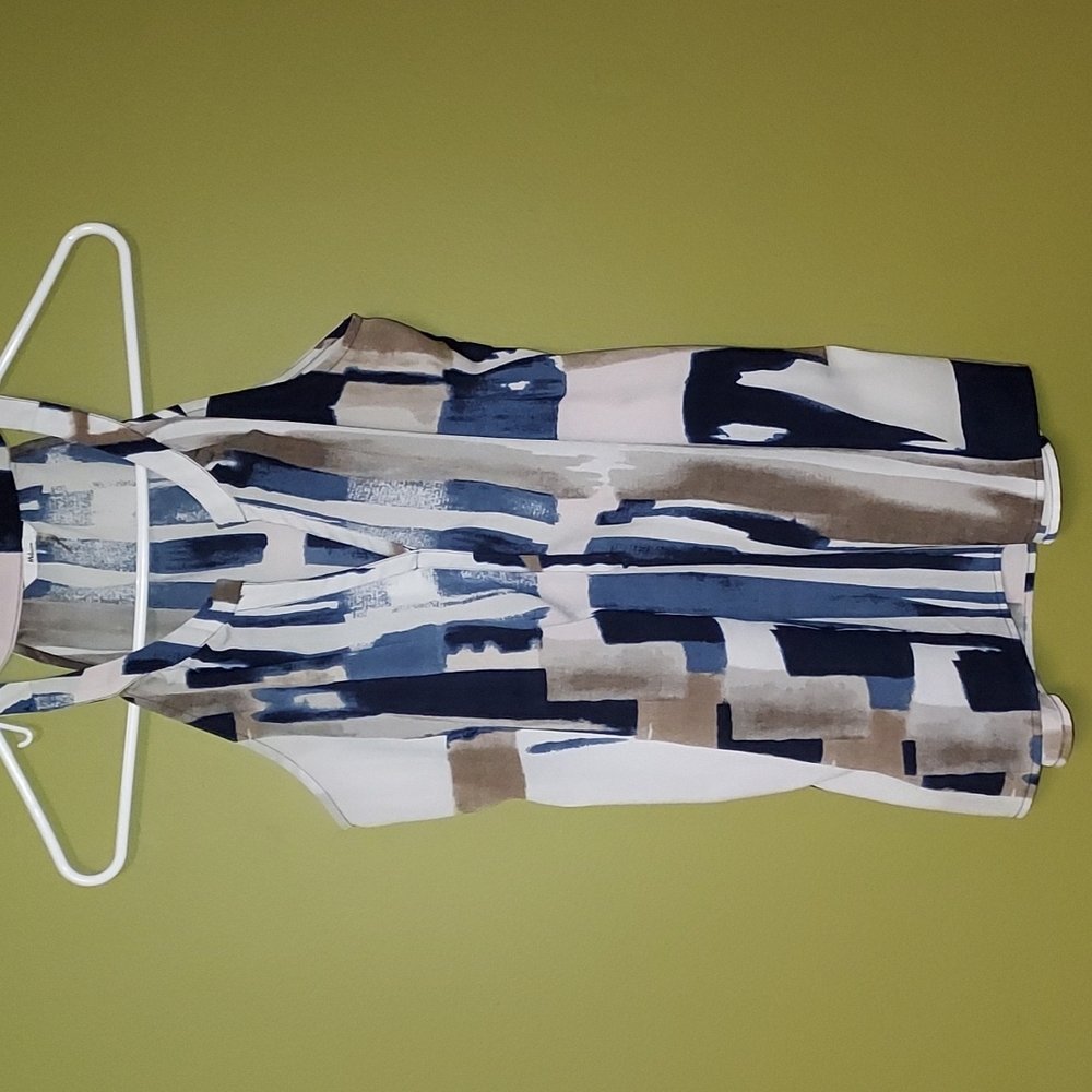 Milano Size Small Navy Blue Gray Pink Block Print Tank Sleeveless Top